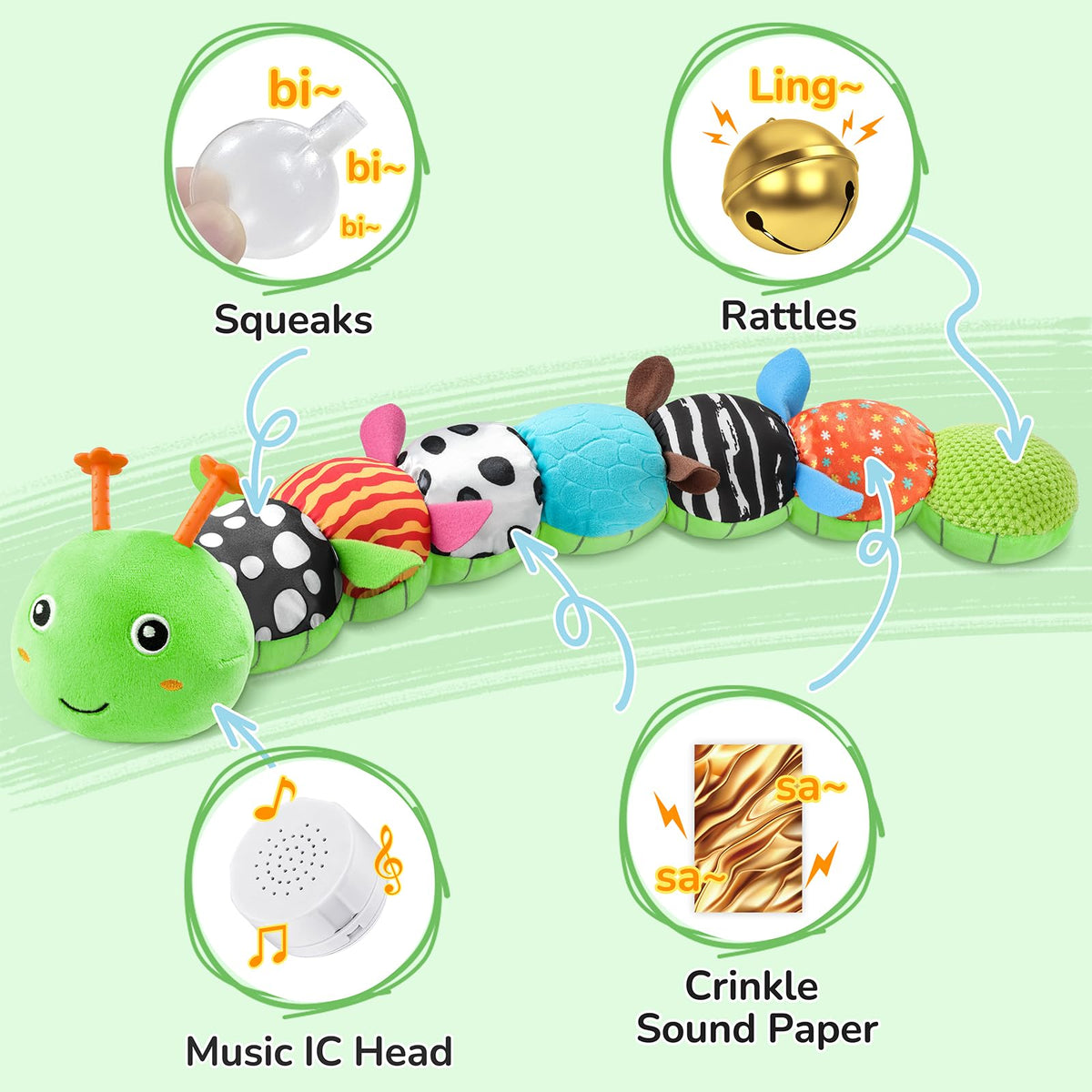 AWOTOY Baby Toys 6-12 Months Music Caterpillar Stuffed Animals Infant Toys
