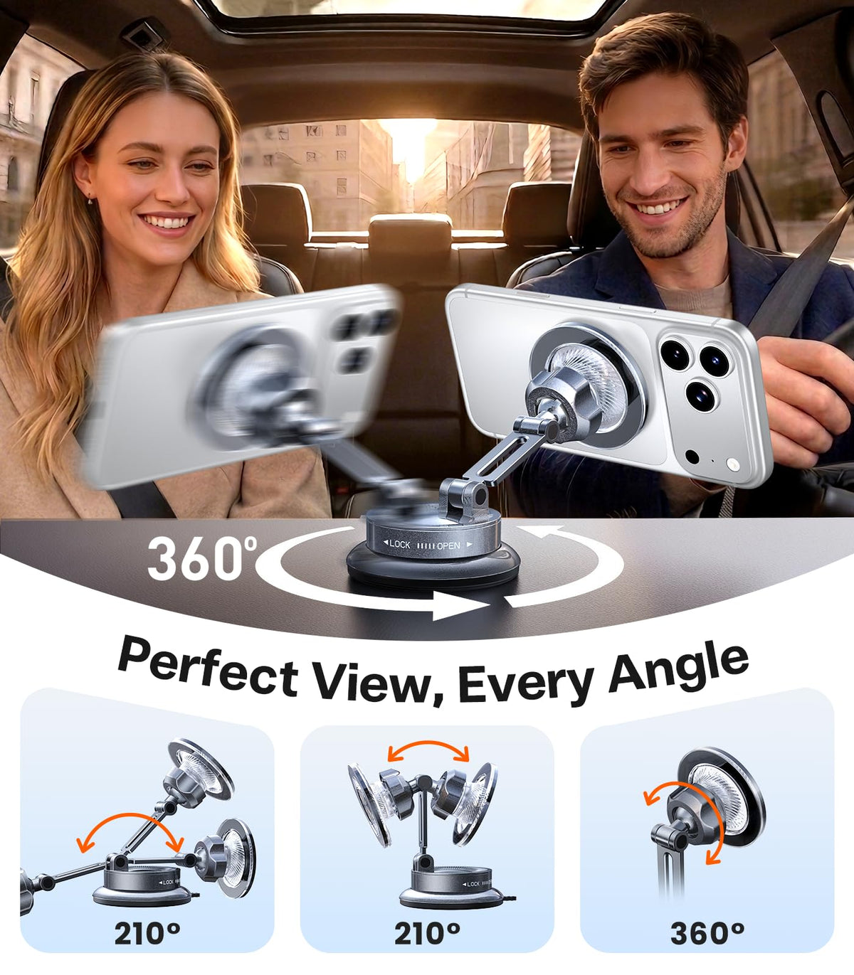 TORRAS 2026 Upgraded Vacuum Car Phone Holder for MagSafe Car Mount [98+ LBS Strongest Suction | 24 N58 Magnets] 360° Adjustable Magnetic Phone Holders for Your Car, for iPhone 18-12 Pro Max Plus Air