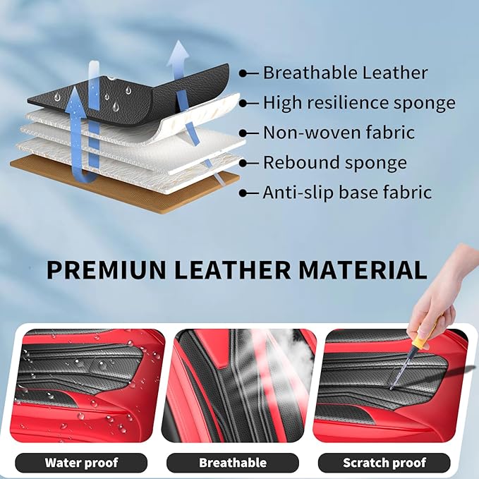 Fit Murano Car Seat Covers Compatible with Nissan Murano 2004-2025 2026 - Premium Leather， Waterproof Breathable， All-Weather Seat Cushion Protecto&Airbag Compatible (2 Front Seat Red&Black)