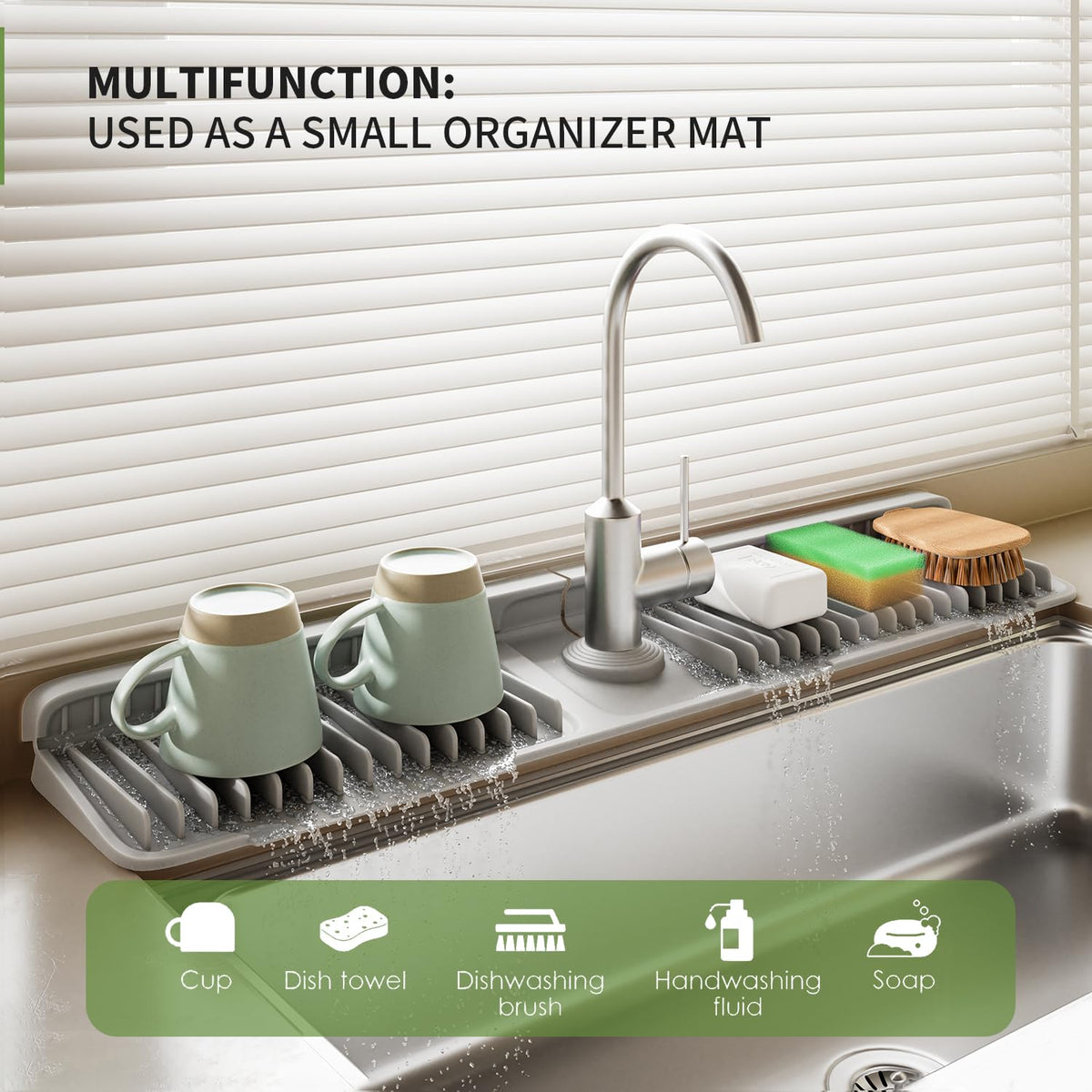 SOCORIA 24 Inch Longer Silicone Faucet Mat, 7°Slope Fast Self-draining