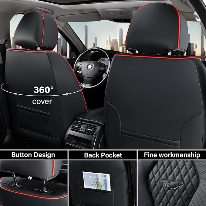 Coverado Automotive Seat Covers, Leather Seat Covers Front Seat, Black Car Seat Covers, Luxury Car Seat Covers, Seat Cushion, Front Driver Seat Covers, Car Seat Protector Universal Fit Most Cars