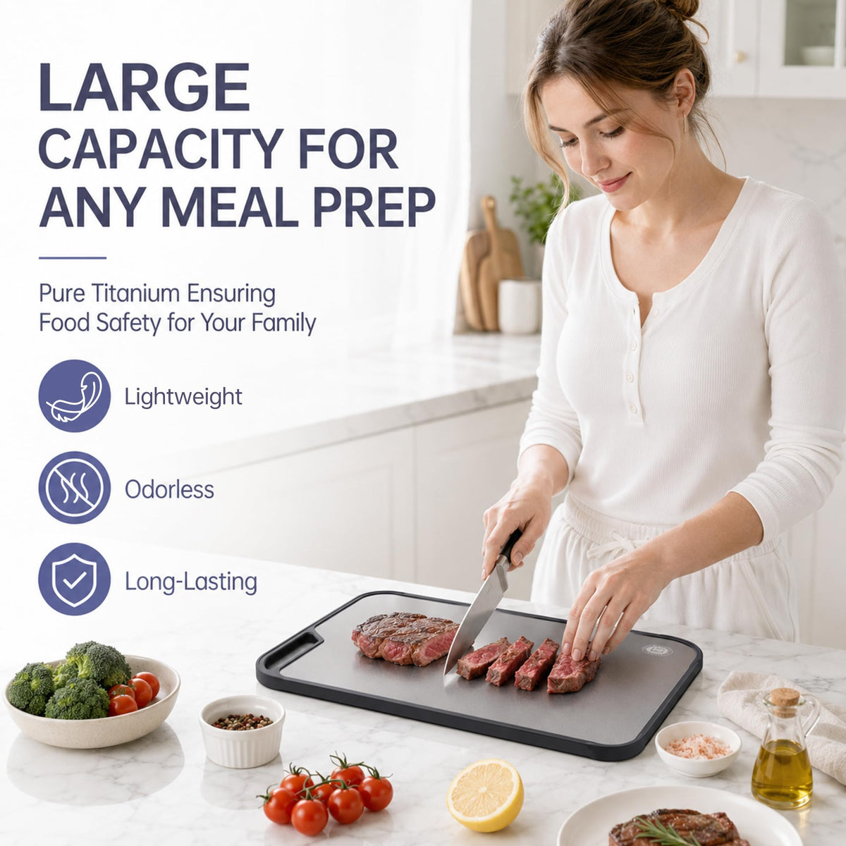 Fyctio Titanium Cutting Board for Kitchen, Double Sided, with Juice Groove