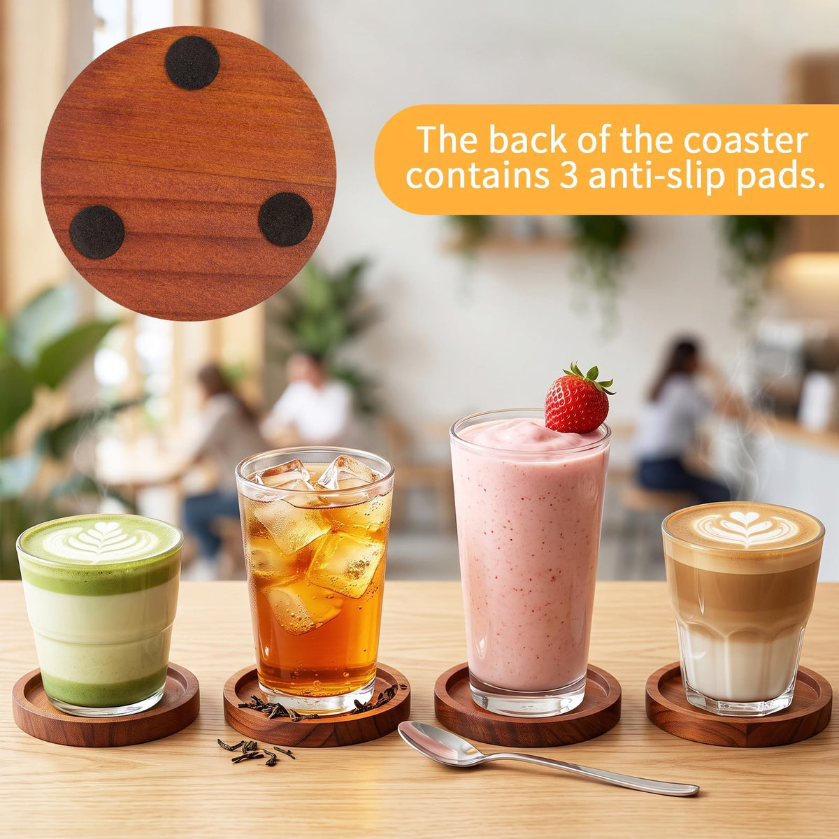 Wooden Coasters Set of 4 for Drink with Holder Table Decor