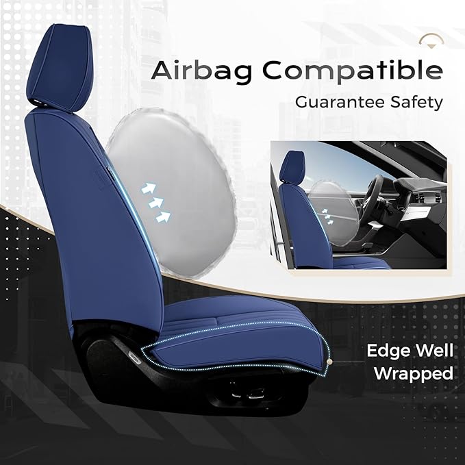 Coverado Car Seat Covers Full Set, Seat Covers for Cars, Car Seat Cover, Car Seat Protector, Leather Car Seat Cushion, Waterproof Car Seat Covers Front Seats and Back Fit for Most Cars(Blue)