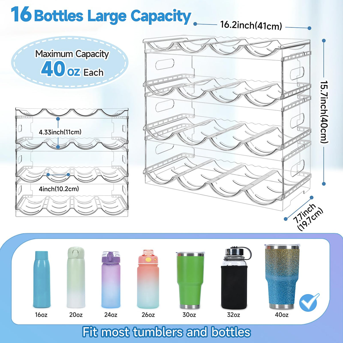 Amaoot Large Compartment Stackable Water Bottle Organizer for Cabinet