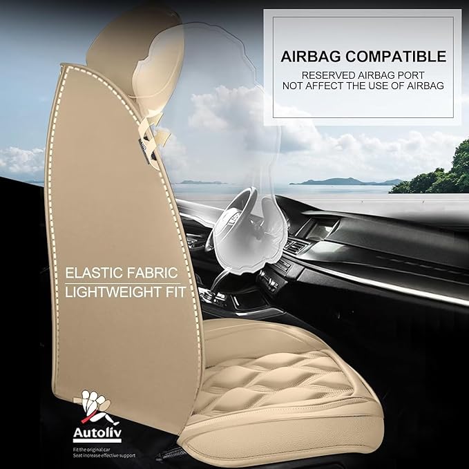 AOMSAZTO Car Seat Covers Full Set Fit for Kia Soul 2010-2026 Waterproof Faux Leather Car Seat Cushions Automotive 5 Seat Covers Set（Beige）