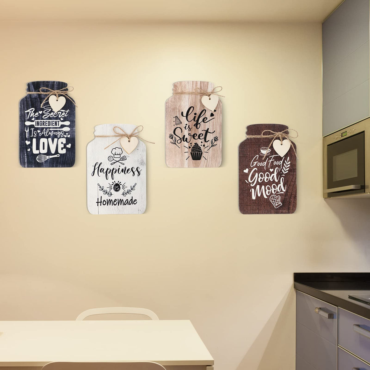 Weysat 4 Pieces Kitchen Wall Decor Mason Jar Set 5 x 8 Inch Wooden Farmhouse Dining Room Art Rustic Inspirational Kitchen Signs Decorations Mason Jar Wall Hanging Plaque