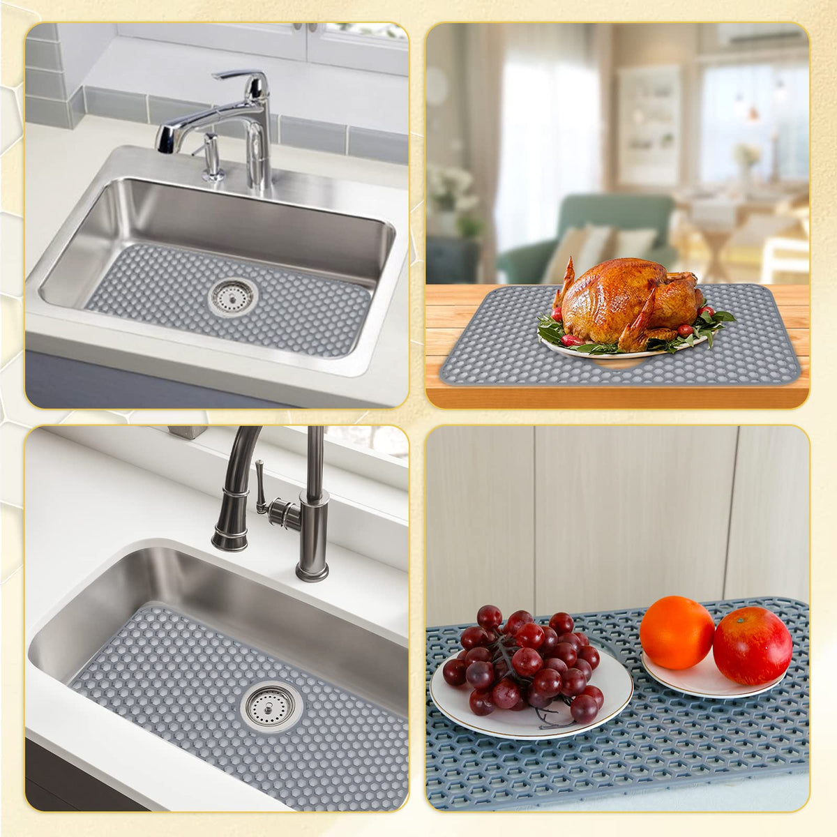 Bestjing Silicone Sink Protectors for Kitchen Sink-26"x 14" Rear Drain