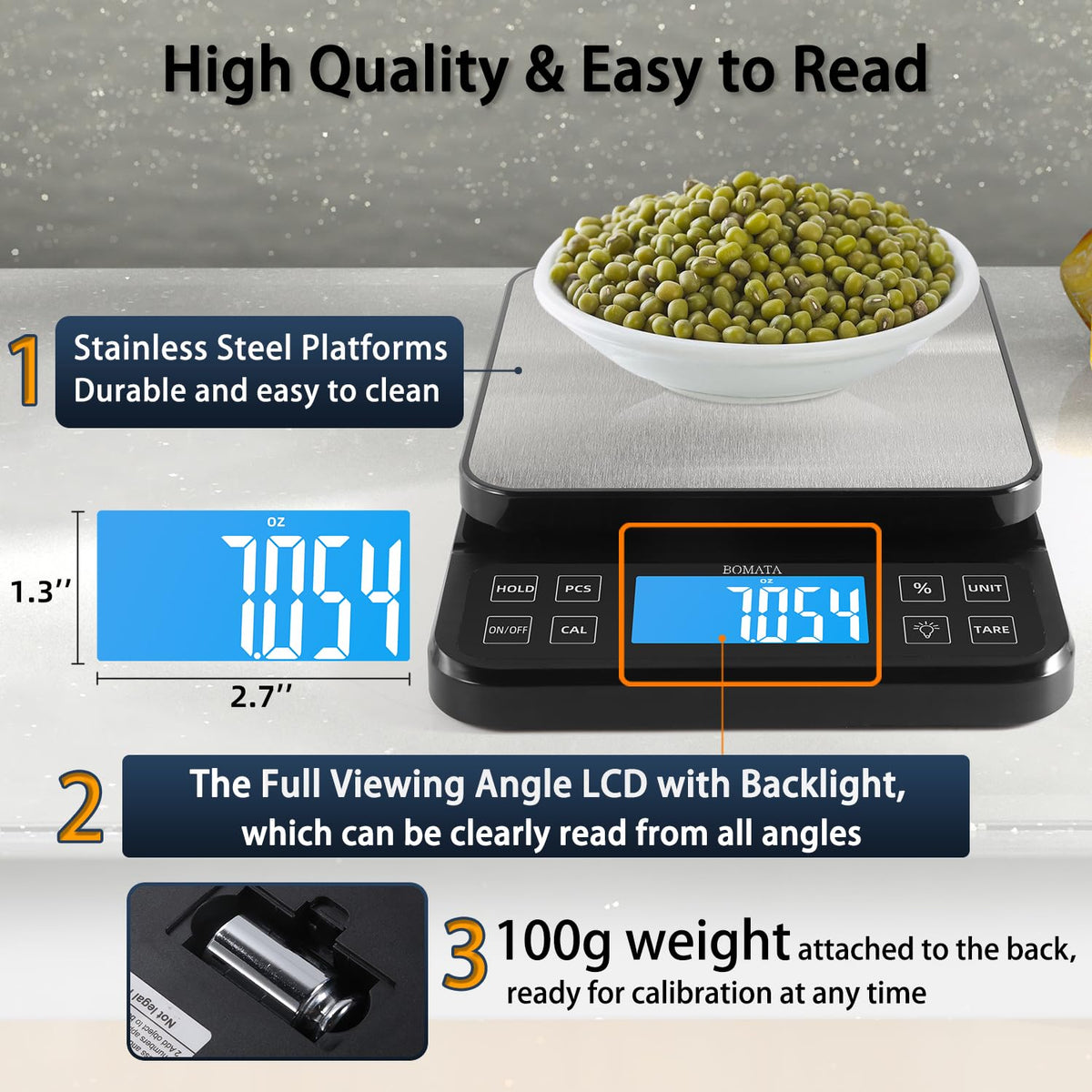 BOMATA Large Kitchen Scale 0.1g/0.001oz High Precision, 11lb Bakery Scale