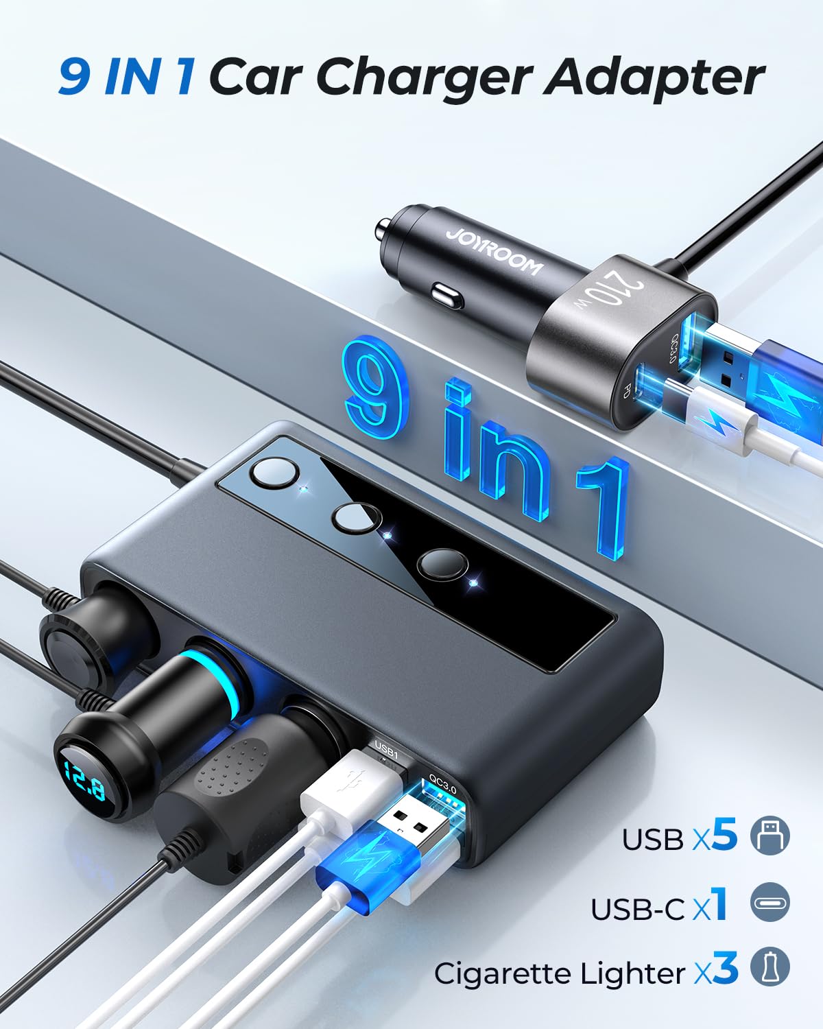 9 in 1 Cigarette Lighter Splitter, JOYROOM 210W Cigarette Lighter Adapter