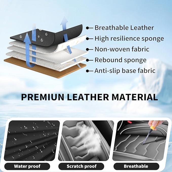 Fit Frontier Car Seat Covers Premium Leather for Nissan Frontier 2009-2025 2026. Waterproof， Breathable, Scratch-Resistant & All-Weather Seat Cushion Protector（Full Set,White Line Black