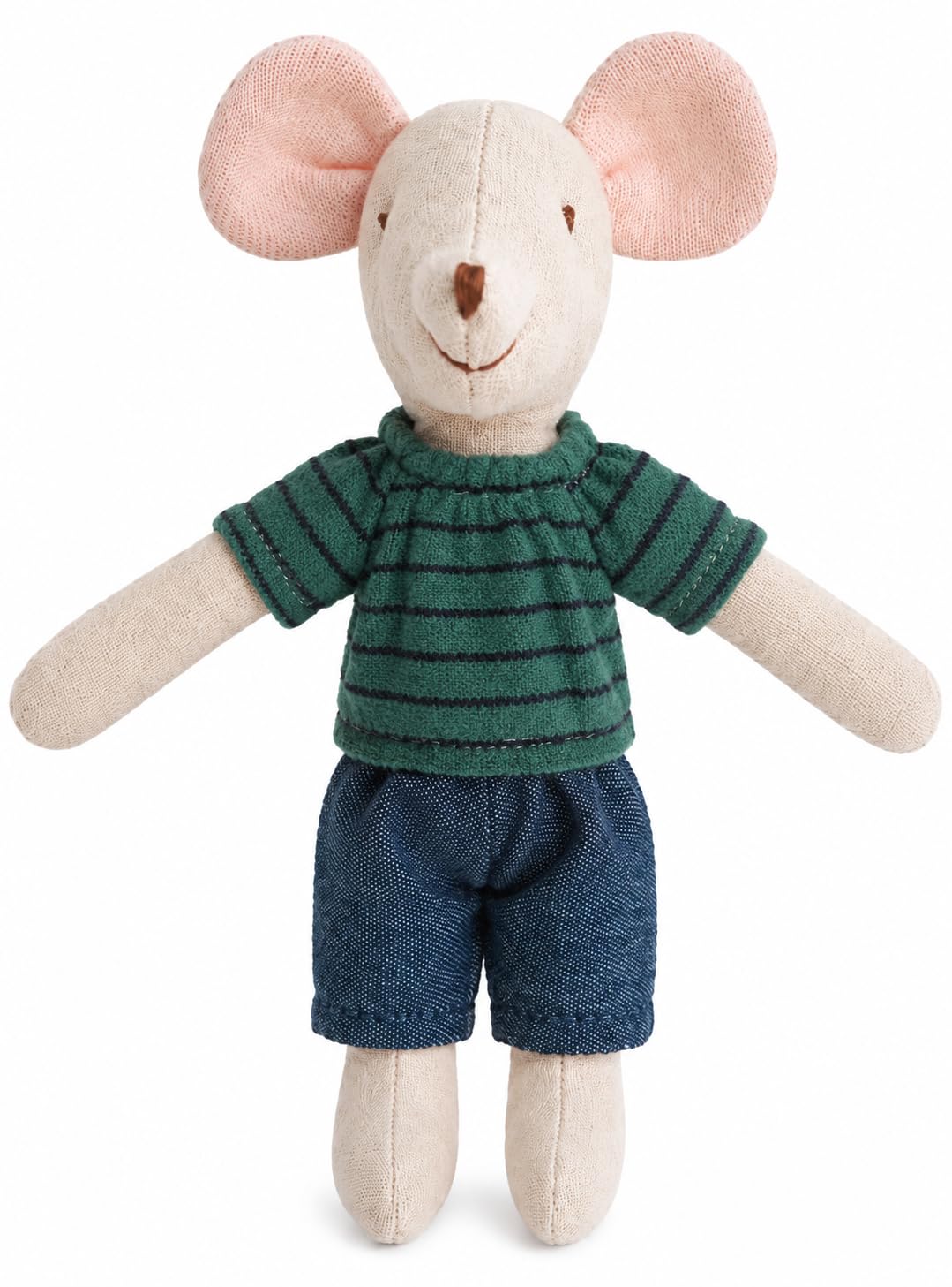 INS Nordic Home Mouse Stuffed Animal Plush Toy with Striped Shirt and Shorts 5.91inch (Green)