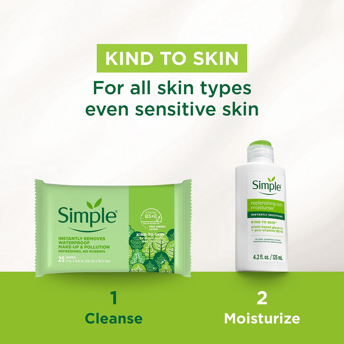 Simple Kind To Skin Cleansing Makeup Remover Wipes - Vegan Facial Cleanser Wipes with Vitamin B5 and E - Removes Waterproof Makeup - 6 pc