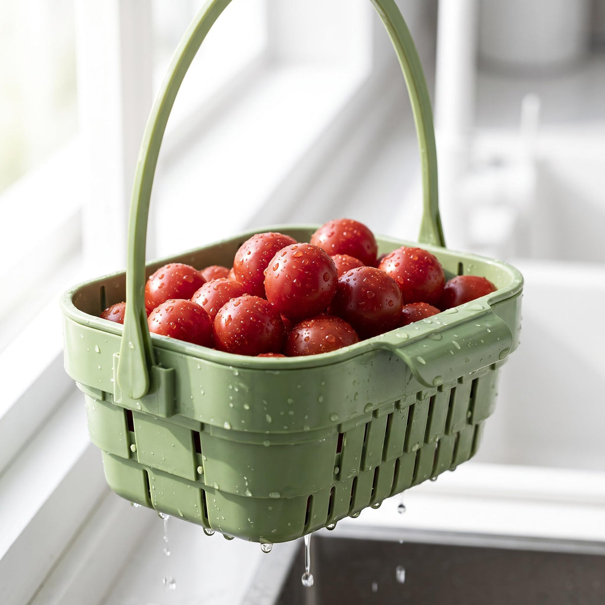 2 Pack Foldable Hanging Sink Strainer Basket, Over Sink Collapsible Colander with Faucet Hook, Kitchen Drain Basket for Washing Fruits Vegetables, Food Scraps Strainer & Sink Organizer