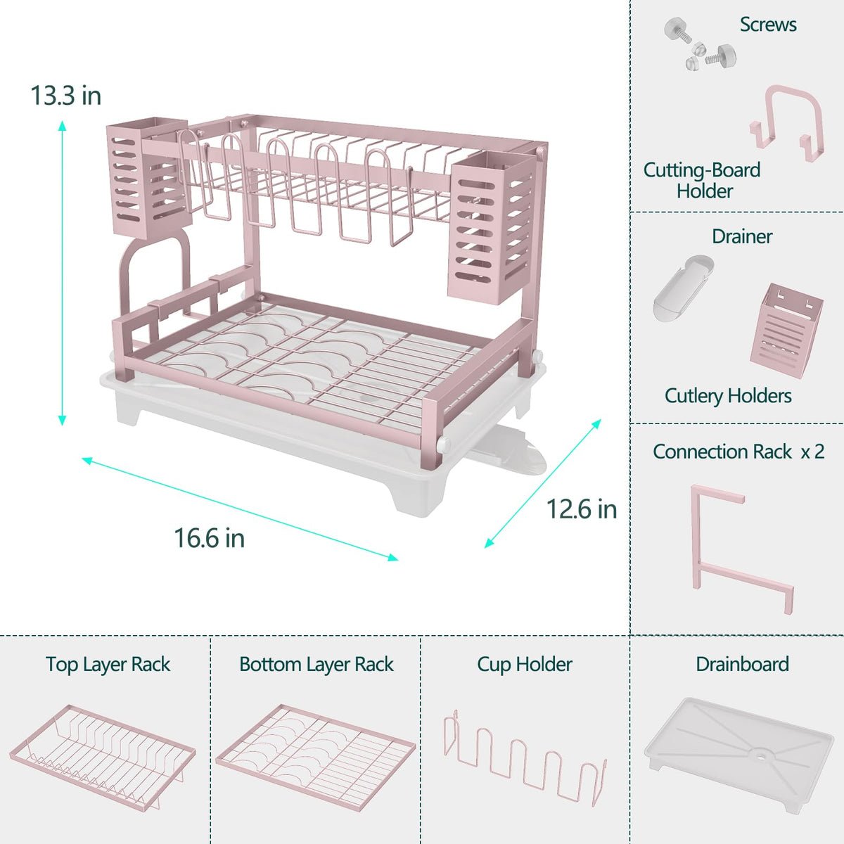 B-Land Dish Drying Rack, Rust-Proof 2 Tier Dish Racks for Kitchen Counter