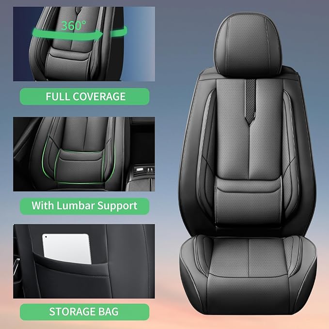 Fit HRV Car Seat Covers for Honda HR-V 2016-2024 2025 2026 - Upgraded Premium Waterproof & Breathable Leather, Airbag Compatible, All-Weather Seat Cushion Protector (Full Set, Black)