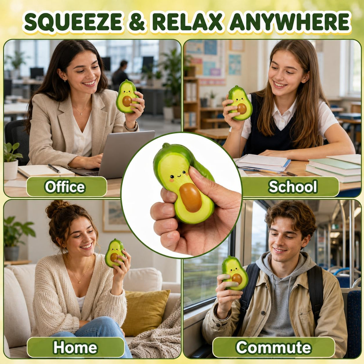 HT Avocado Squishy, Soft Slow Rising PU Foam Squeeze Toy, Butter Stick Sensory Fidget Toy for Desk, Travel, Party Favors and Gifts