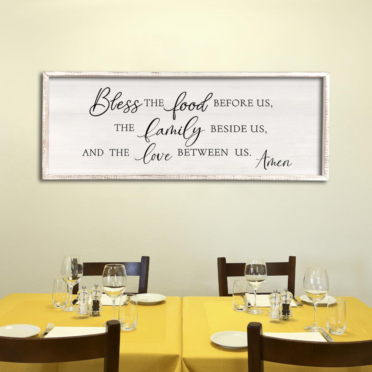 comurdyo Bless the Food Before Us Wall Decor Sign 32" X 12", White