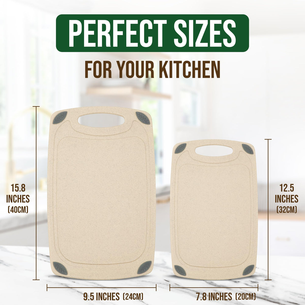 AXIOM CREATIONS 2-Piece Reversible Cutting Board Set Made with Natural Wheat Straw Fiber, Eco-Conscious Food Safe Kitchen Essentials, Gluten Free & BPA Free Chopping Boards for Kitchen