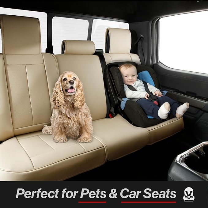 Coverland Custom Fit Car Seat Covers for SUV Compatible with [Kia Sportage, Sportage Hybrid] Premium Car Seat Cover Water Resistant Leather Non-Slip Interior Protector [Full set Beige -Size Chart X75]