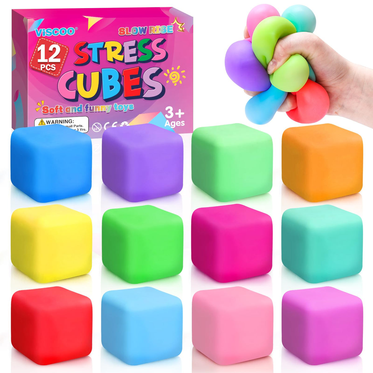 VISCOO 12 Pack Slow Rising Stress Cube, Stress Balls Fidget Squishy Toys