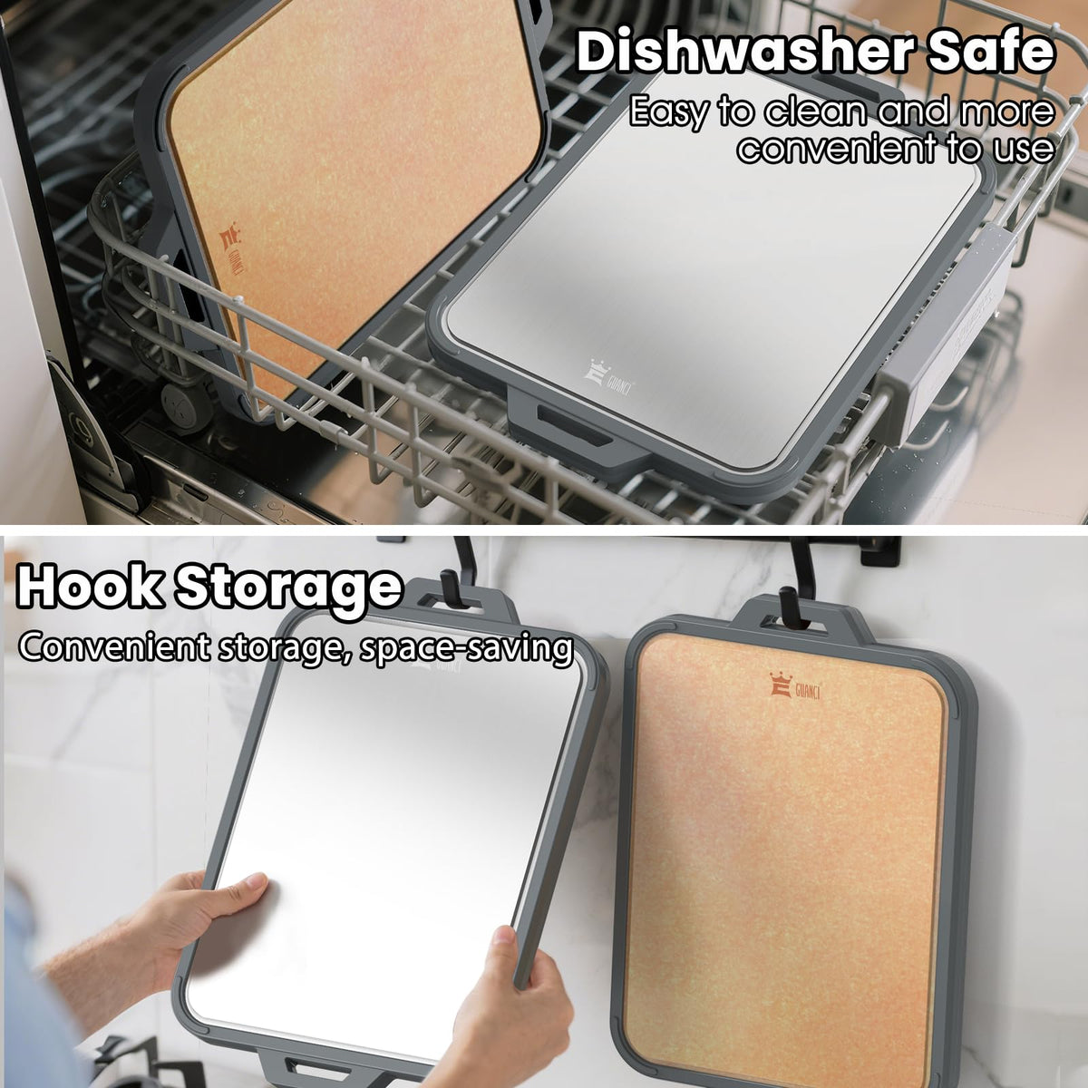 Titanium Cutting Board for Kitchen, Double Sided Pure Titanium & Wood Fiber