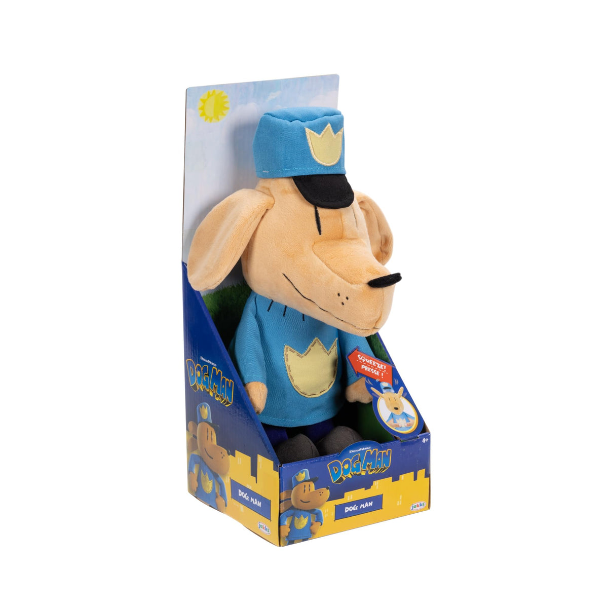 JAKKS Pacific Dog Man Feature Plush, Ears Flip Up and Down, Squeeze for Fun Sound Effect, Toot! Collect All Dogman Plush, Based on The Dog Man Movie