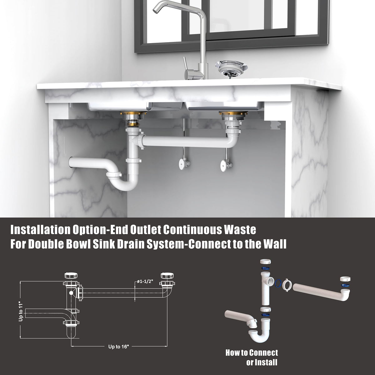Kitchen Sink Drain Kit,1-1/2" Sink Drain Plumbing Kit,P-Trap Replacement