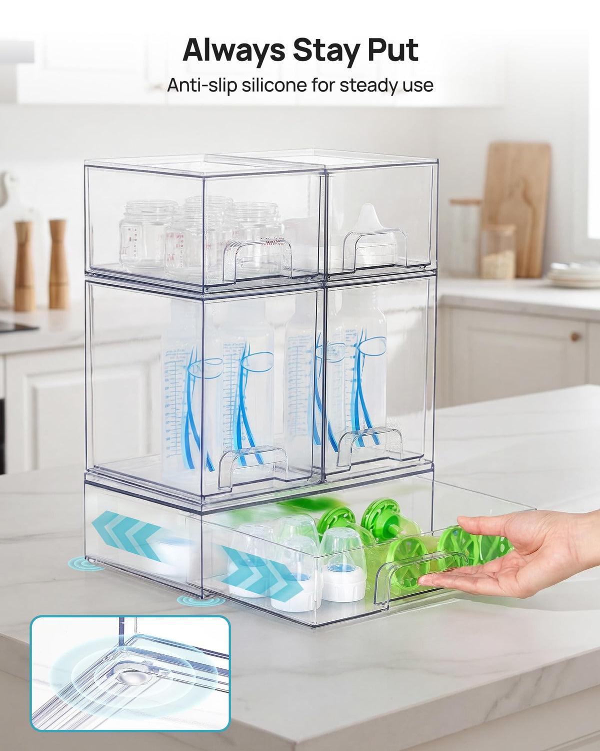 Vtopmart Clear Stackable Storage Drawers Set of 5, Plastic Organizer Bins