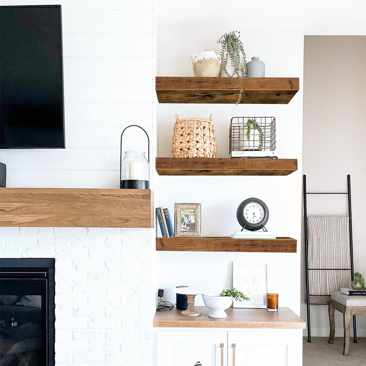 QEEIG Floating Shelves for Wall Small Shelf (Brown, Set of 3, 15.7" x 6.7")