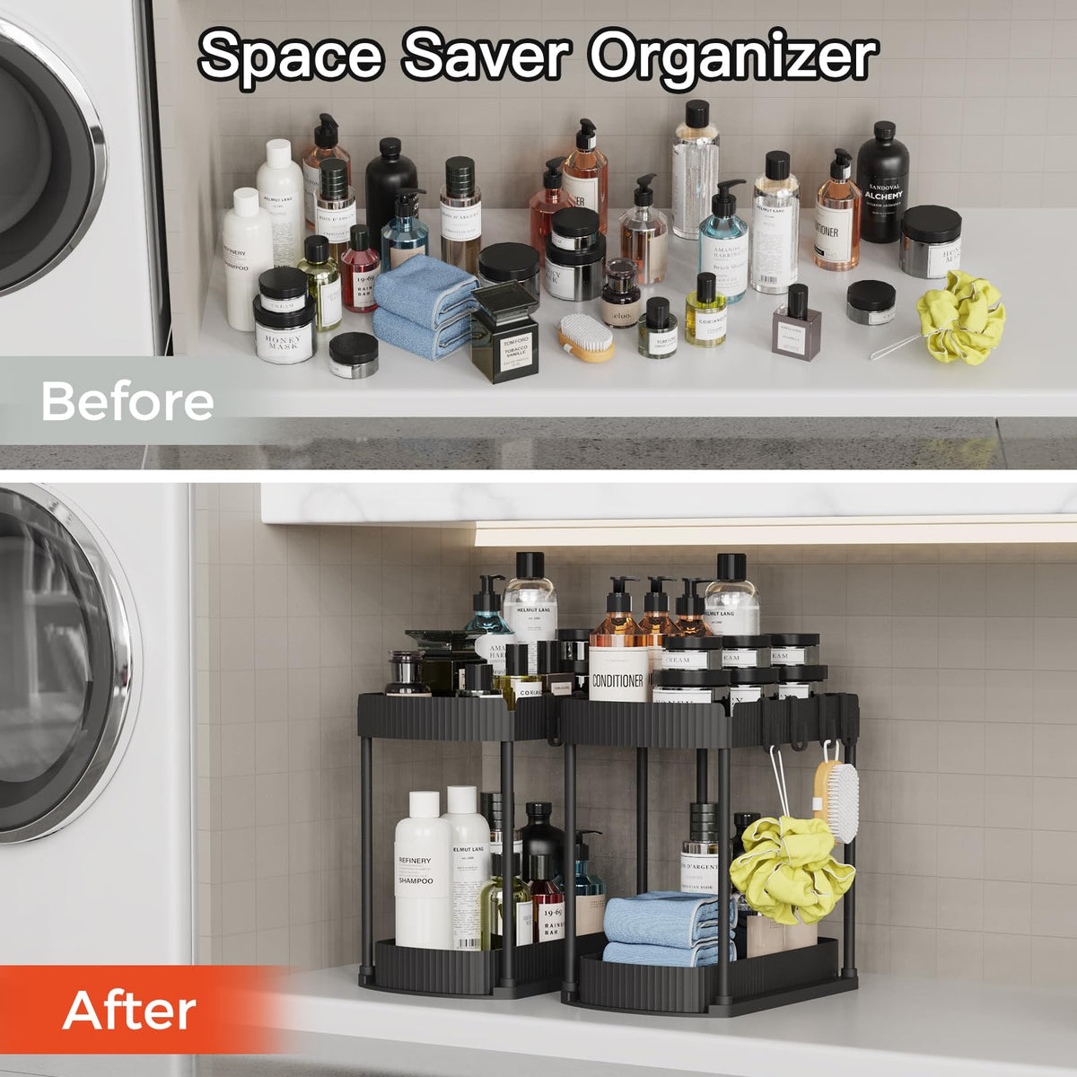 2 Packs Under Sink Pull-Out Storage Organizers, 14.8 Inches, Black
