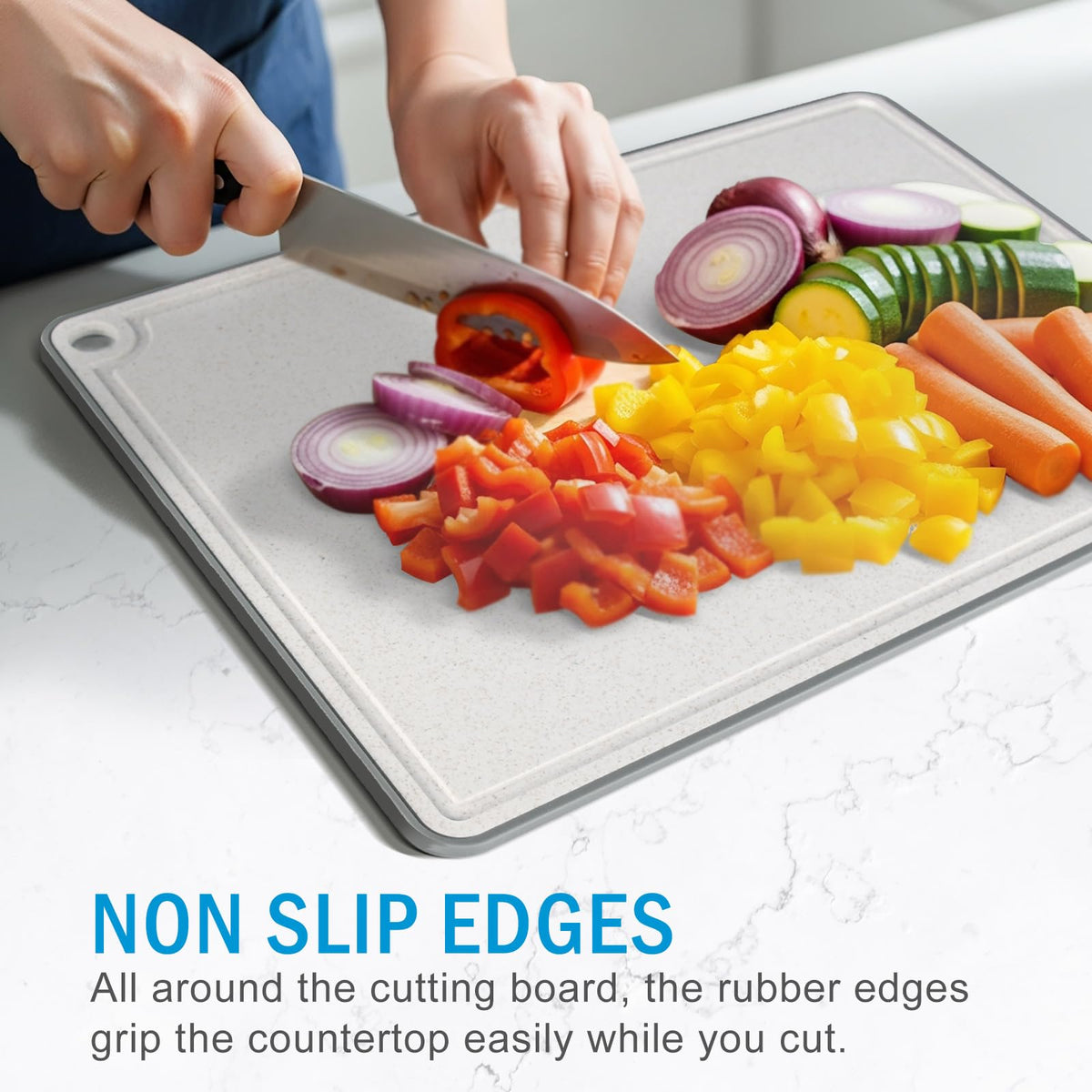 Wheat Fiber Cutting Boards for Kitchen, Plastic Cutting Board Set of 3, Extra Large Usable Area with Non Slip Narrow Edges, Dishwasher Safe, BPA Free, Reversible for Meat, 15.8" x 11", Multicolor