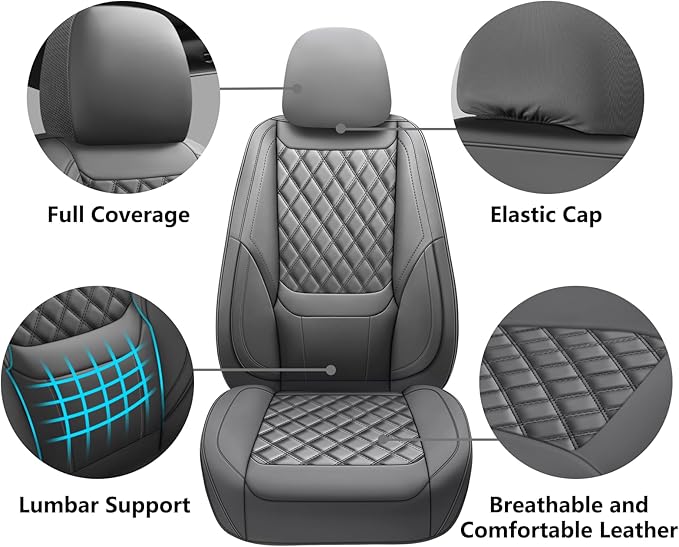 Car Seat Covers Full Set,Universal Fit for Cars,SUVs,Trucks,and Sedans with 5 Seats,Faux Leather Car Seat Cushion Compatible with Airbags,Waterproof Car Seat Protector,Grey