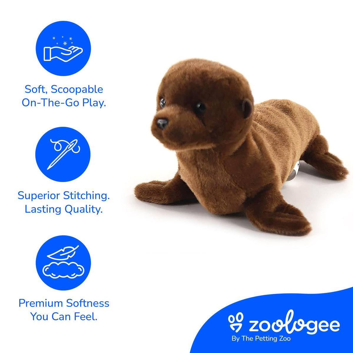 The Petting Zoo Sea Lion Stuffed Animal Plushie, Scoopz, Kids Gifts, 9 in
