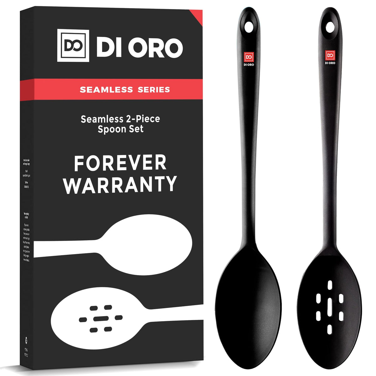 DI ORO Silicone Cooking Spoons - Solid & Slotted Set, 2-Pc Black