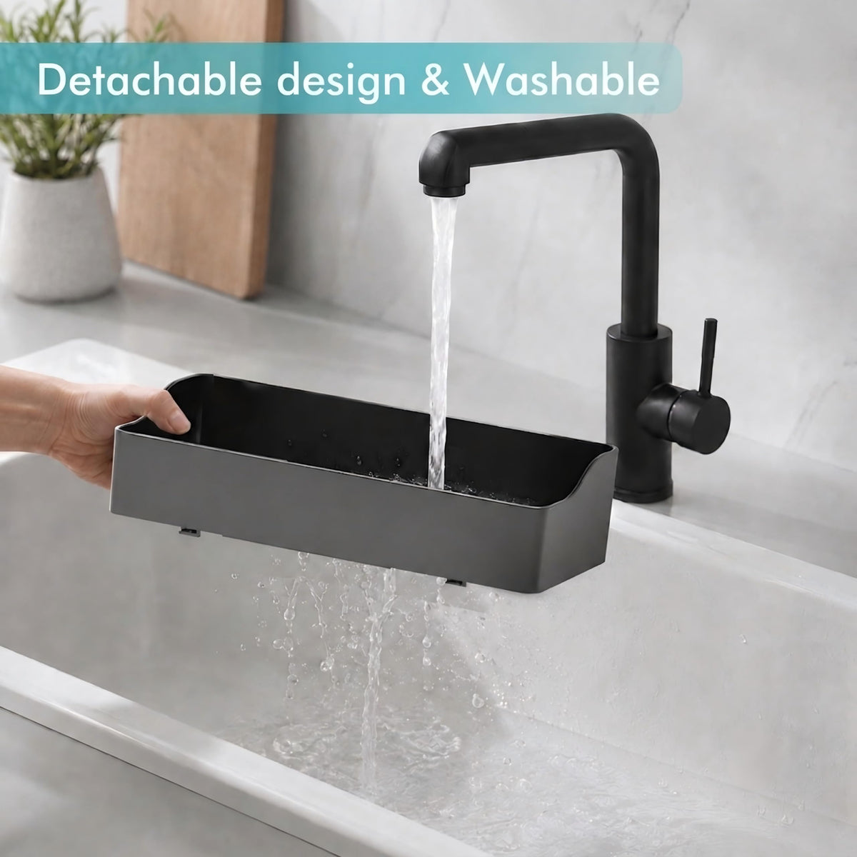 Sotfamily Sponge Holder for Kitchen Sink with Drying Stone, Black
