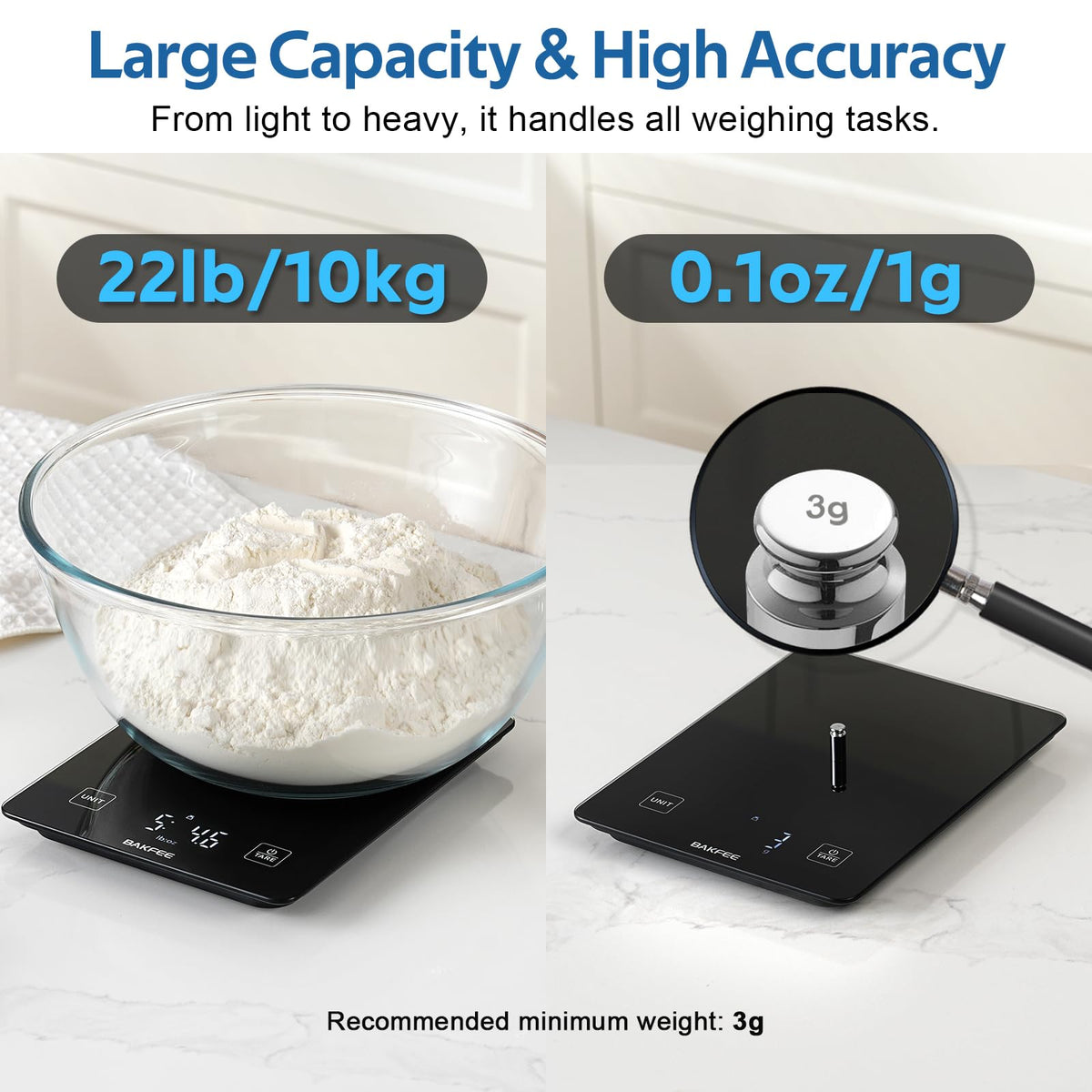 BakFee Waterproof Food Scale, 22lb Kitchen Scale, IP67, Rechargeable, Black