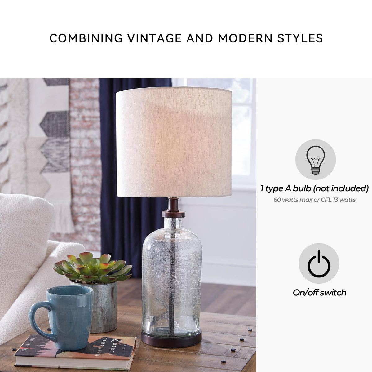 Signature Design by Ashley Bandile Seeded Glass Bedside Table Lamp, Bronze