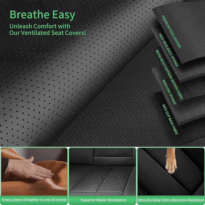 Fit Accord Car Seat Covers for Honda Accord 2003-2024 2025 2026 -Upgraded Premium Waterproof & Breathable Leather, Airbag Compatible, All-Weather Seat Cushion Protector,2 Front/Black
