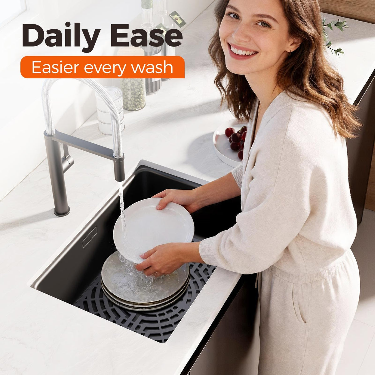 Snuggery Silicone Sink Protector for Kitchen Sink, 19"x13" Center Drain