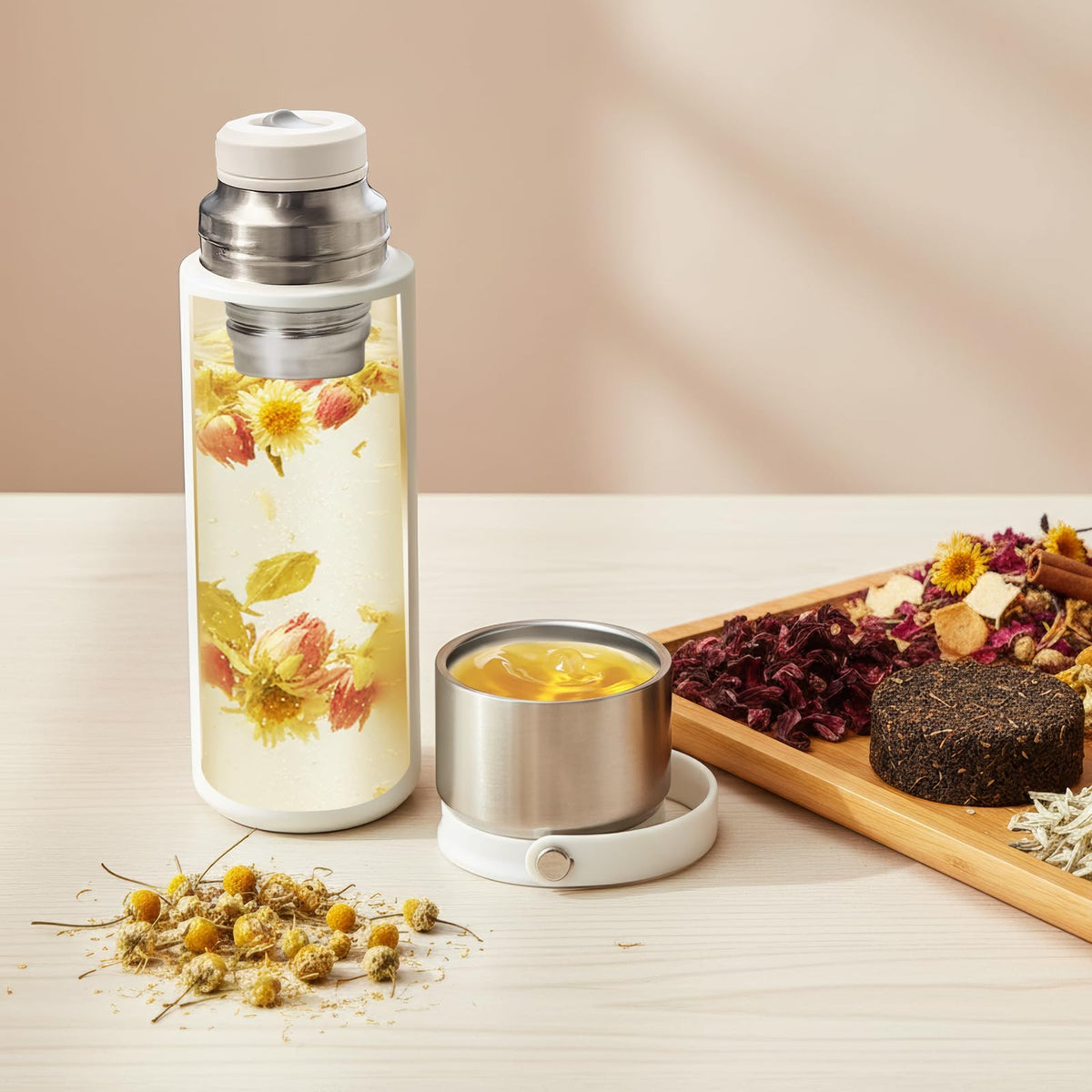 Vynrik 16 oz Stainless Steel Tea Infuser Bottle with Lid double as Tea Cup,Fruit Infuser Insulated Water Bottle,Leak Proof Travel Coffee Mug with Handle
