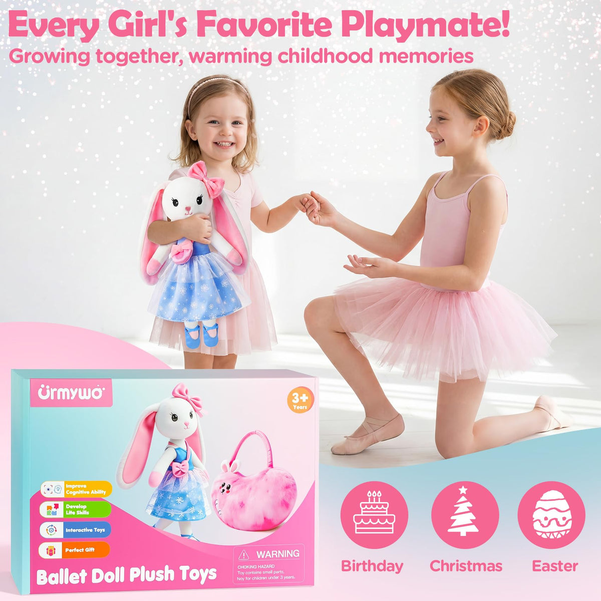 Ballerina Bunny Doll, Ballet Stuffed Animal Dress Up Toys for Girls 3-8