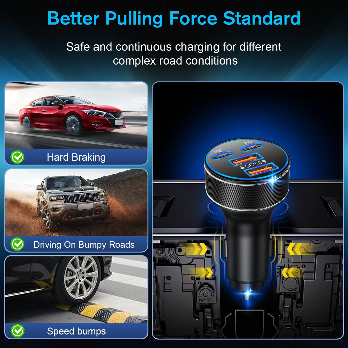 USB C Car Charger, 90W 4-Port Super Fast Charging Cigarette Lighter Plug
