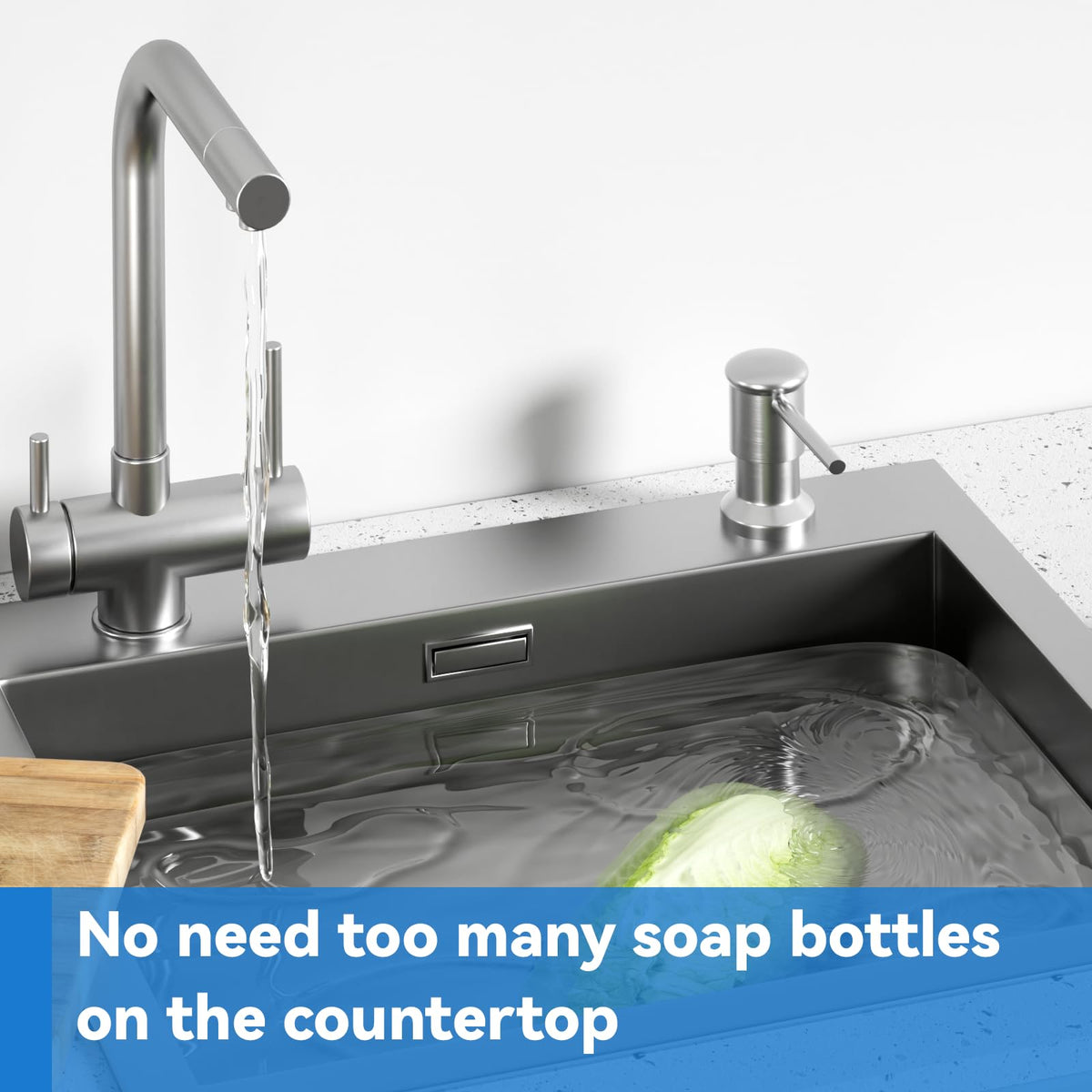 Dish Soap Dispenser, Kitchen Sink Soap Dispenser Pump with 17 OZ Bottle, Refill from The Top, Wide Pump Head Base (Brushed Nickel)