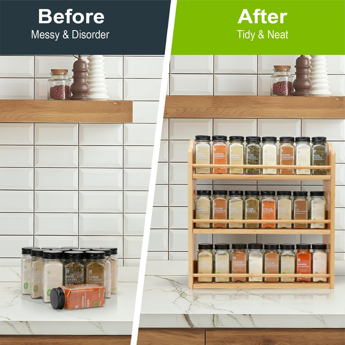Thalomely 3-Tier Bamboo Spice Rack, Wall Mount & Countertop Spice Organizer