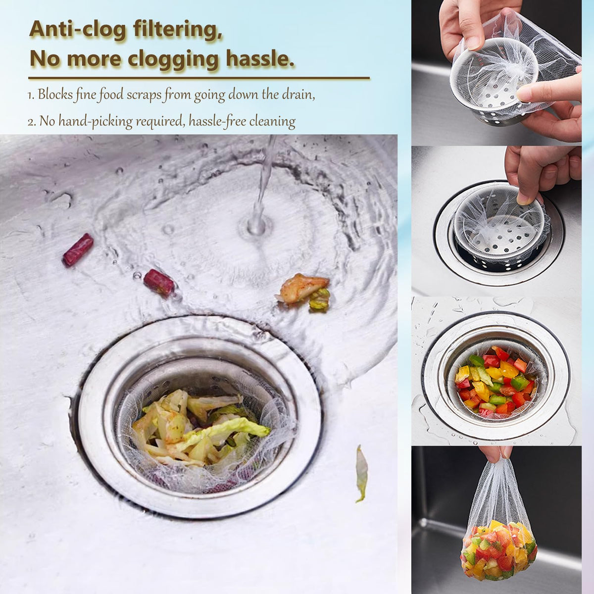 500 Filter Net Bags for Sink Drain Strainer with Storage & Dispenser Box