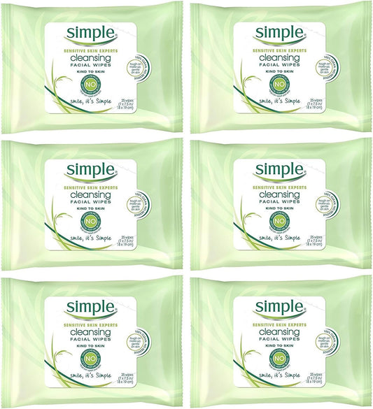 Simple Cleansing Facial Wipes 25 Count (Pack of 6)