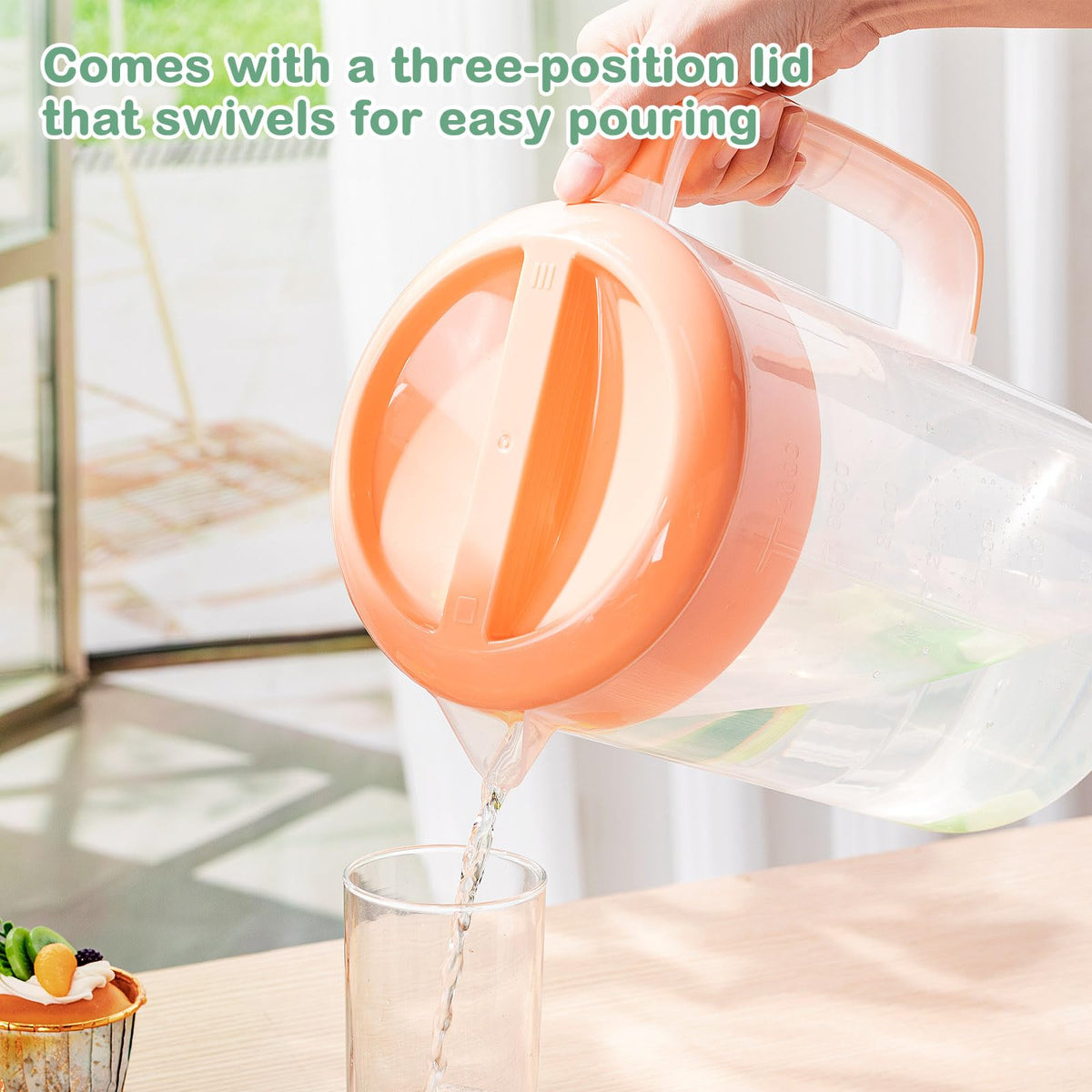 2Pcs Plastic Pitcher with Lid Large Clear Water Carafe Jug Ice Tea Pitcher Lemonade Juice Beverage Jar with Strainer Cover Handle Measurements for Hot Cold Coffee Drink (Pink, Green,1 Gallon/4L)