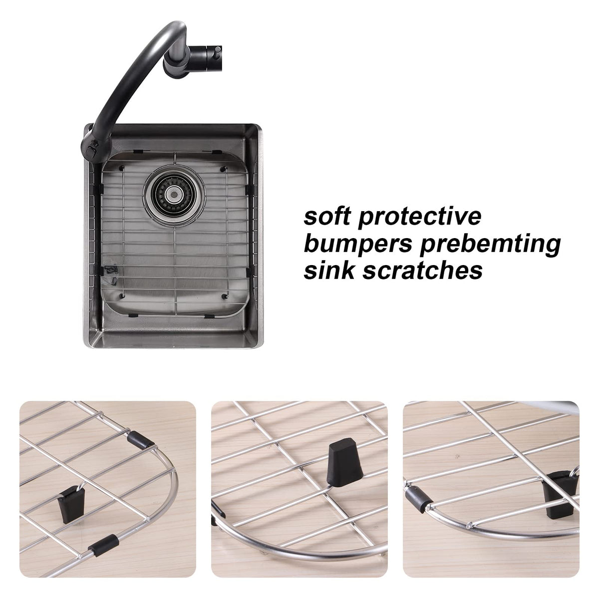 YORZSDI Kitchen Sink Grid 11-3/4" x 12-1/4"- Heavy Duty Kitchen Sink Protector with Built-in Strainer & Rear Drain, Non-Slip Rubber Feet & Scratch Resistant Bottom Guard
