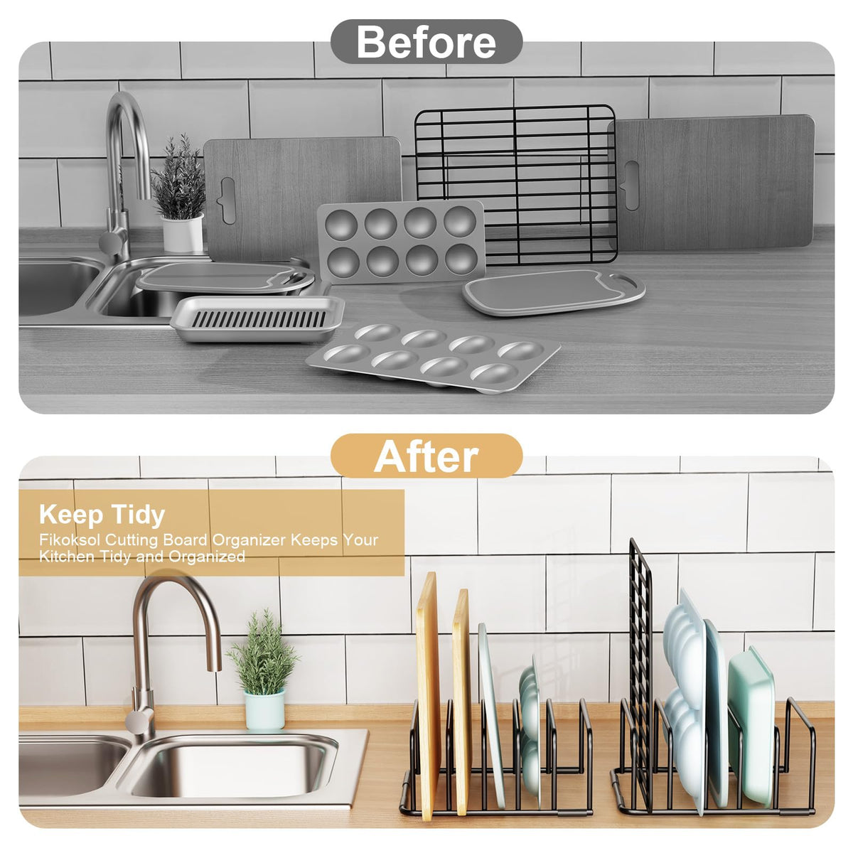 Fikoksol Cutting Board Organizer Storage, Baking Sheet Rack under Cabinet